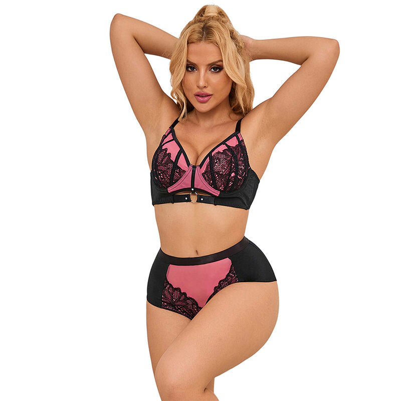 Subblime – Conjunto bicolor de encaje – Rosa y negro – Talla L/XL