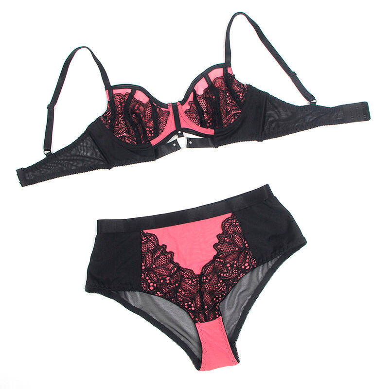 Subblime – Conjunto bicolor de encaje – Rosa y negro – Talla L/XL