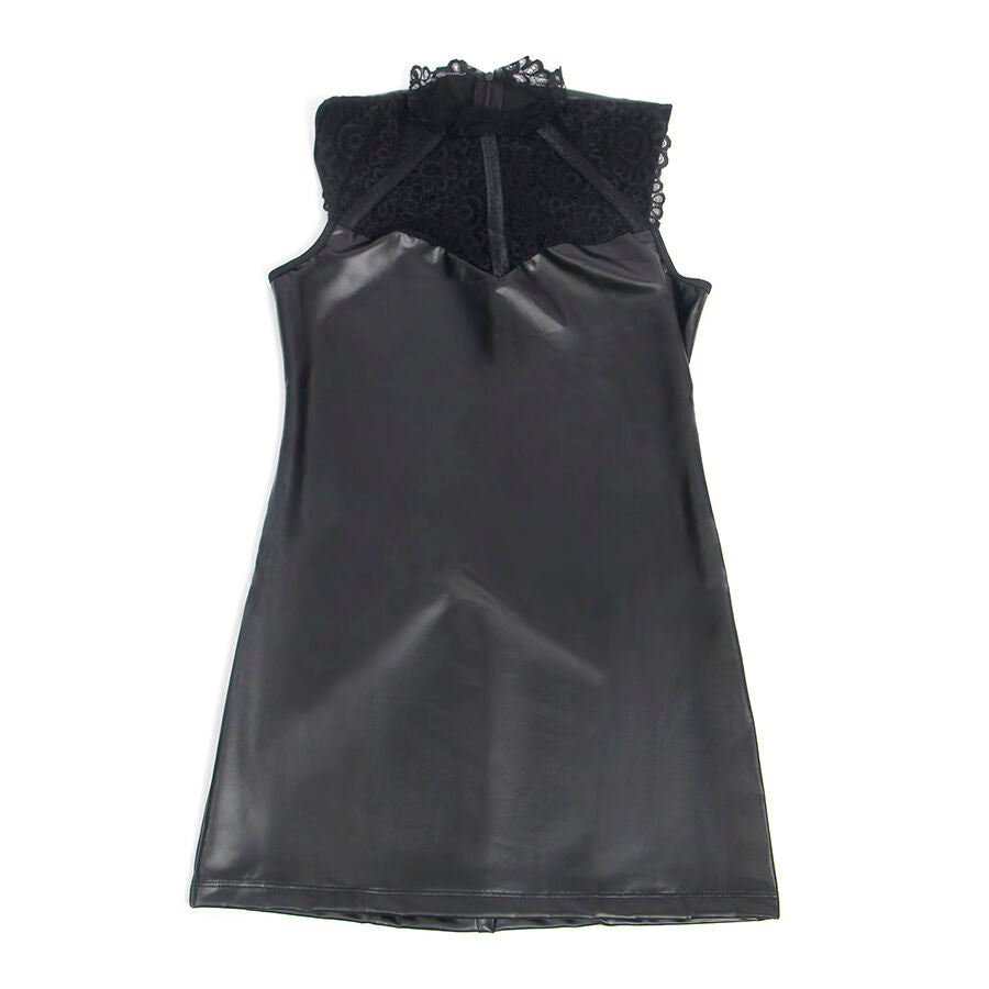 Subblime 957544 – Minikleid in Lederoptik mit Spitzenkragen, Schwarz