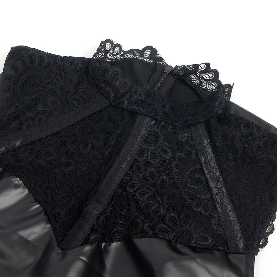 Subblime 957544 – Minikleid in Lederoptik mit Spitzenkragen, Schwarz