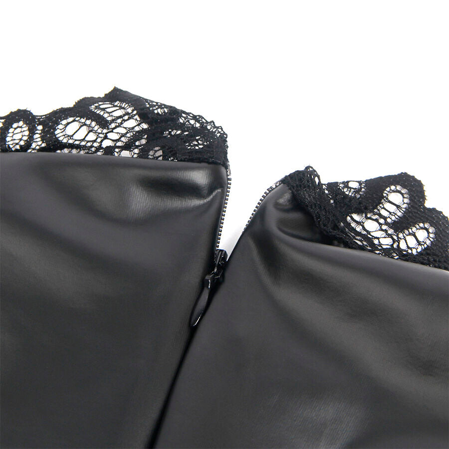 Subblime 957544 – Minikleid in Lederoptik mit Spitzenkragen, Schwarz