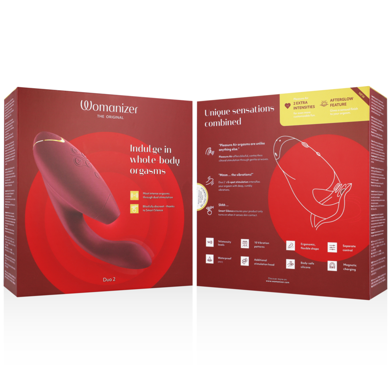 Womanizer Duo 2 – G-Punkt-Vibrator mit Druckwellen für die Klitoris – Bordeaux