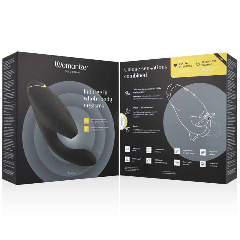 Womanizer Duo 2 – G-Punkt-Vibrator mit Druckwellen für die Klitoris – Schwarz